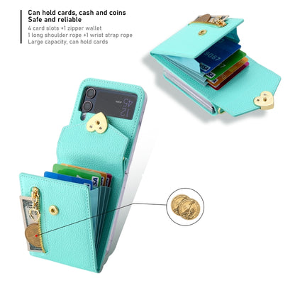 For Samsung Galaxy Z Flip4 POLA Litchi Texture Love Buckle Multi-Card Slots Zipper Wallet Phone Case(Blue) - Galaxy Z Flip4 5G Cases by POLA | Online Shopping UK | buy2fix