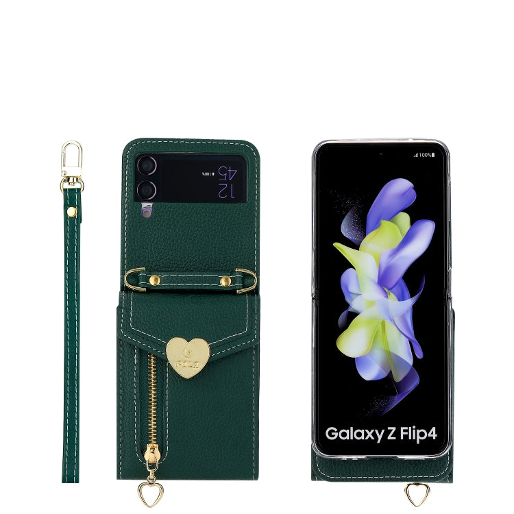 For Samsung Galaxy Z Flip4 POLA Litchi Texture Love Buckle Multi-Card Slots Zipper Wallet Phone Case(Green) - Galaxy Z Flip4 5G Cases by POLA | Online Shopping UK | buy2fix
