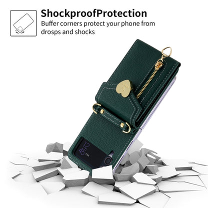 For Samsung Galaxy Z Flip4 POLA Litchi Texture Love Buckle Multi-Card Slots Zipper Wallet Phone Case(Green) - Galaxy Z Flip4 5G Cases by POLA | Online Shopping UK | buy2fix