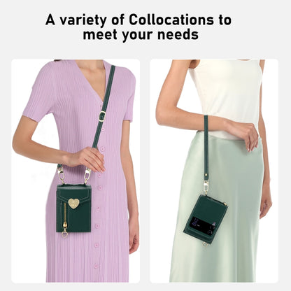 For Samsung Galaxy Z Flip4 POLA Litchi Texture Love Buckle Multi-Card Slots Zipper Wallet Phone Case(Green) - Galaxy Z Flip4 5G Cases by POLA | Online Shopping UK | buy2fix