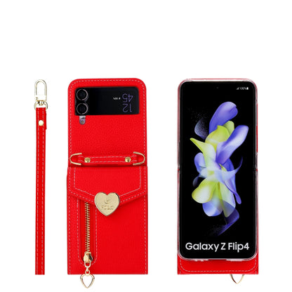 For Samsung Galaxy Z Flip4 POLA Litchi Texture Love Buckle Multi-Card Slots Zipper Wallet Phone Case(Red) - Galaxy Z Flip4 5G Cases by POLA | Online Shopping UK | buy2fix