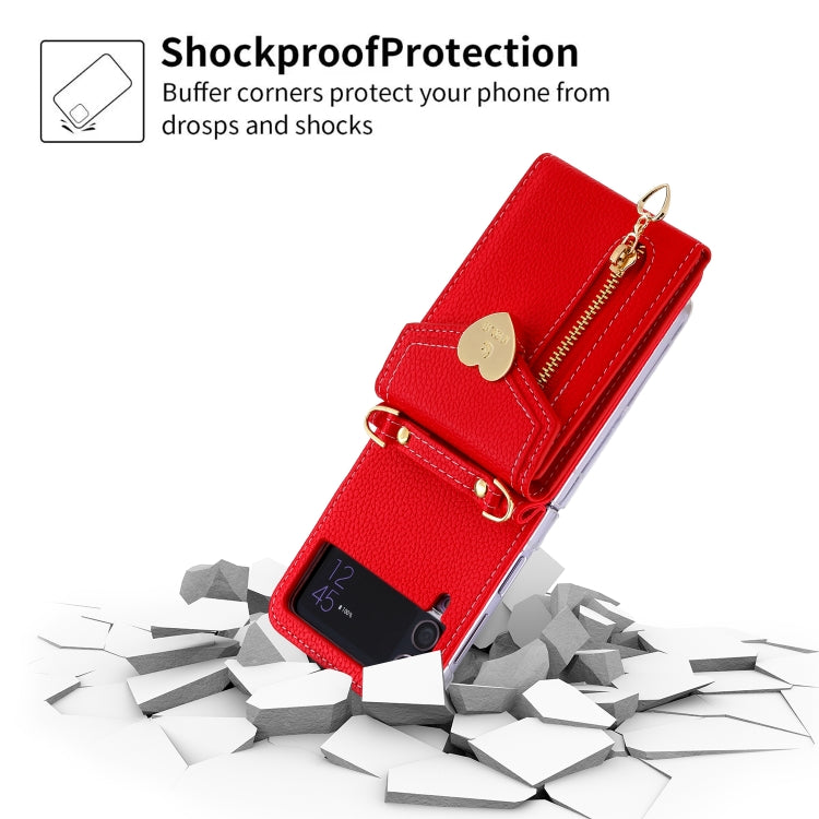 For Samsung Galaxy Z Flip4 POLA Litchi Texture Love Buckle Multi-Card Slots Zipper Wallet Phone Case(Red) - Galaxy Z Flip4 5G Cases by POLA | Online Shopping UK | buy2fix