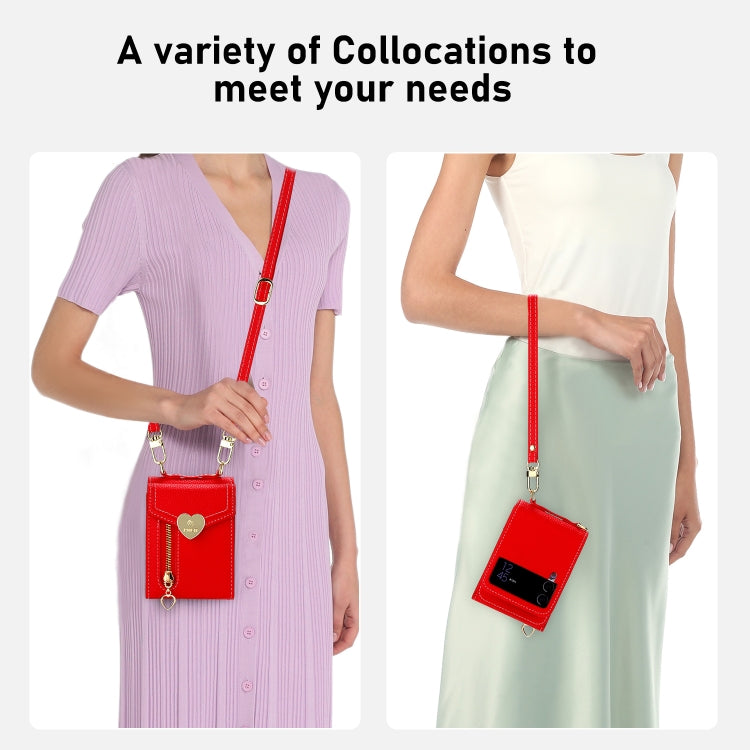 For Samsung Galaxy Z Flip4 POLA Litchi Texture Love Buckle Multi-Card Slots Zipper Wallet Phone Case(Red) - Galaxy Z Flip4 5G Cases by POLA | Online Shopping UK | buy2fix