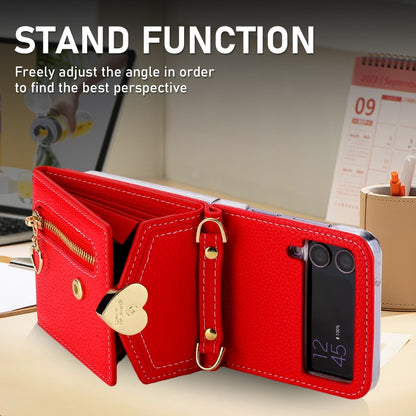 For Samsung Galaxy Z Flip4 POLA Litchi Texture Love Buckle Multi-Card Slots Zipper Wallet Phone Case(Red) - Galaxy Z Flip4 5G Cases by POLA | Online Shopping UK | buy2fix