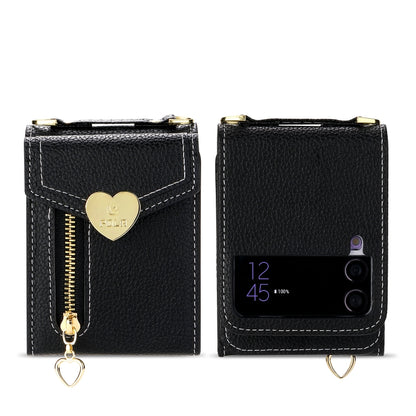 For Samsung Galaxy Z Flip4 POLA Litchi Texture Love Buckle Multi-Card Slots Zipper Wallet Phone Case(Black) - Galaxy Z Flip4 5G Cases by POLA | Online Shopping UK | buy2fix