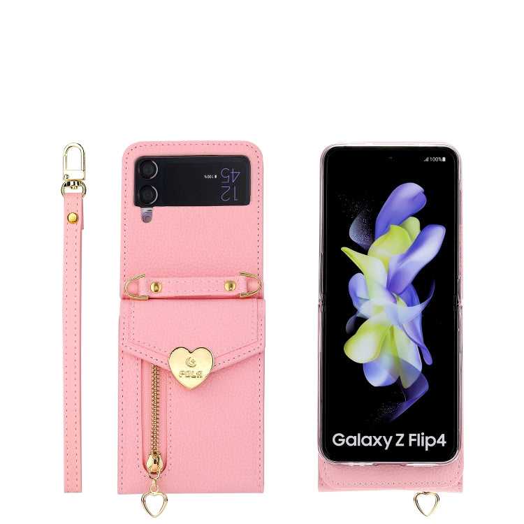 For Samsung Galaxy Z Flip4 POLA Litchi Texture Love Buckle Multi-Card Slots Zipper Wallet Phone Case(Pink) - Galaxy Z Flip4 5G Cases by POLA | Online Shopping UK | buy2fix