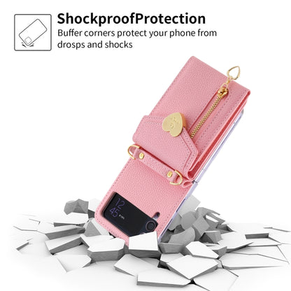 For Samsung Galaxy Z Flip4 POLA Litchi Texture Love Buckle Multi-Card Slots Zipper Wallet Phone Case(Pink) - Galaxy Z Flip4 5G Cases by POLA | Online Shopping UK | buy2fix