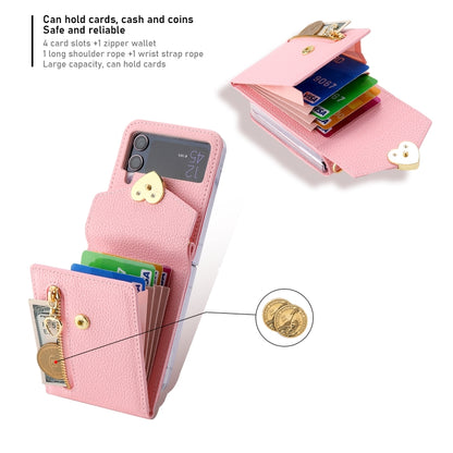 For Samsung Galaxy Z Flip4 POLA Litchi Texture Love Buckle Multi-Card Slots Zipper Wallet Phone Case(Pink) - Galaxy Z Flip4 5G Cases by POLA | Online Shopping UK | buy2fix