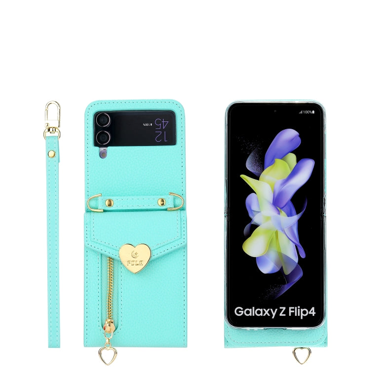 For Samsung Galaxy Z Flip3 5G POLA Litchi Texture Love Buckle Multi-Card Slots Zipper Wallet Phone Case(Blue) - Galaxy Phone Cases by POLA | Online Shopping UK | buy2fix