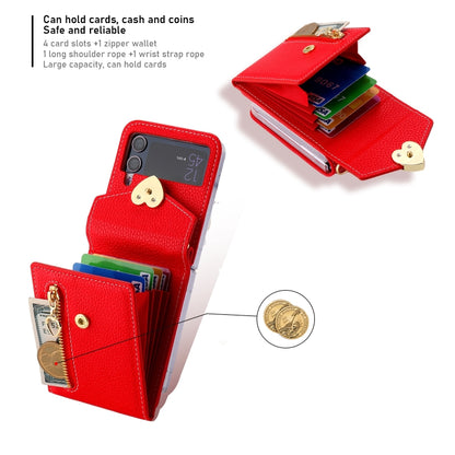 For Samsung Galaxy Z Flip3 5G POLA Litchi Texture Love Buckle Multi-Card Slots Zipper Wallet Phone Case(Red) - Galaxy Phone Cases by POLA | Online Shopping UK | buy2fix