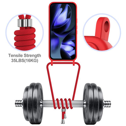 For Google Pixel 10 Integrated Card Bag Solid Color Liquid Silicone Phone Case with Lanyard(Red) - Google Cases by buy2fix | Online Shopping UK | buy2fix