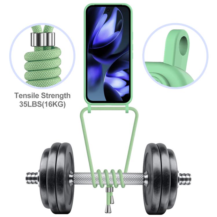 For Google Pixel 10 Pro XL Integrated Card Bag Solid Color Liquid Silicone Phone Case with Lanyard(Green) - Google Cases by buy2fix | Online Shopping UK | buy2fix