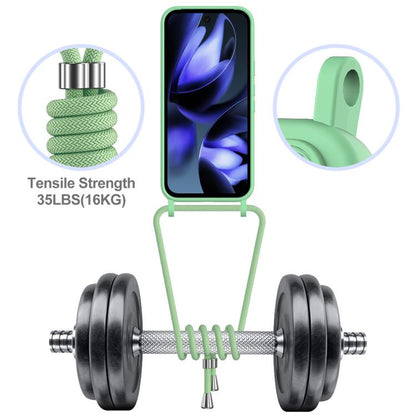 For Google Pixel 10 Pro XL Integrated Card Bag Solid Color Liquid Silicone Phone Case with Lanyard(Green) - Google Cases by buy2fix | Online Shopping UK | buy2fix