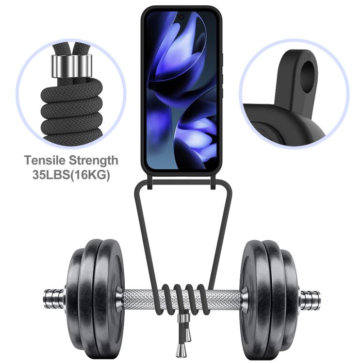 For Google Pixel 10 Pro XL Integrated Card Bag Solid Color Liquid Silicone Phone Case with Lanyard(Black) - Google Cases by buy2fix | Online Shopping UK | buy2fix