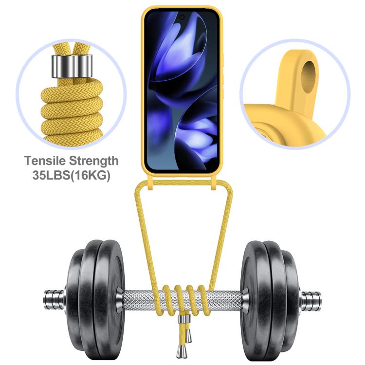 For Google Pixel 10 Pro XL Integrated Card Bag Solid Color Liquid Silicone Phone Case with Lanyard(Yellow) - Google Cases by buy2fix | Online Shopping UK | buy2fix