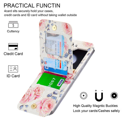For Samsung Galaxy Z Flip5 POLA Rose Pattern Multi-Card Slots Zipper Wallet Phone Case(White) - Galaxy Z Flip5 Cases by POLA | Online Shopping UK | buy2fix