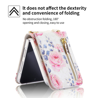 For Samsung Galaxy Z Flip5 POLA Rose Pattern Multi-Card Slots Zipper Wallet Phone Case(White) - Galaxy Z Flip5 Cases by POLA | Online Shopping UK | buy2fix