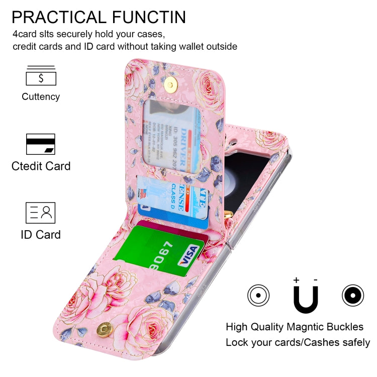 For Samsung Galaxy Z Flip5 POLA Rose Pattern Multi-Card Slots Zipper Wallet Phone Case(Pink) - Galaxy Z Flip5 Cases by POLA | Online Shopping UK | buy2fix