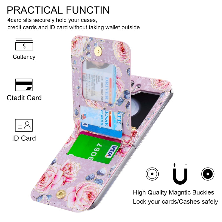 For Samsung Galaxy Z Flip5 POLA Rose Pattern Multi-Card Slots Zipper Wallet Phone Case(Purple) - Galaxy Z Flip5 Cases by POLA | Online Shopping UK | buy2fix