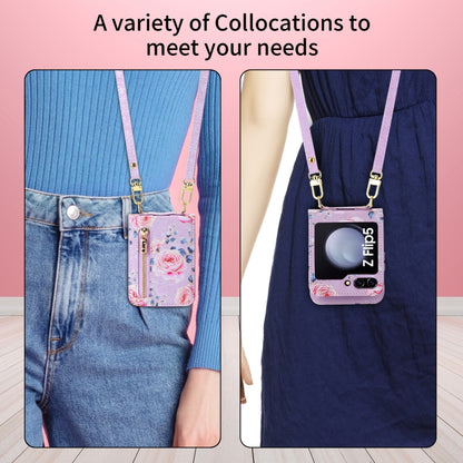 For Samsung Galaxy Z Flip5 POLA Rose Pattern Multi-Card Slots Zipper Wallet Phone Case(Purple) - Galaxy Z Flip5 Cases by POLA | Online Shopping UK | buy2fix