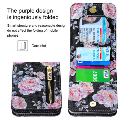 For Samsung Galaxy Z Flip5 POLA Rose Pattern Multi-Card Slots Zipper Wallet Phone Case(Black) - Galaxy Z Flip5 Cases by POLA | Online Shopping UK | buy2fix