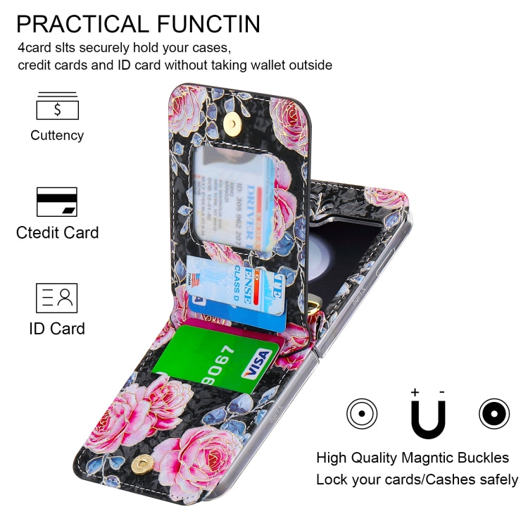 For Samsung Galaxy Z Flip5 POLA Rose Pattern Multi-Card Slots Zipper Wallet Phone Case(Black) - Galaxy Z Flip5 Cases by POLA | Online Shopping UK | buy2fix