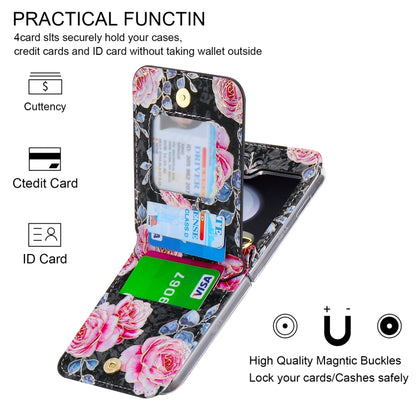 For Samsung Galaxy Z Flip5 POLA Rose Pattern Multi-Card Slots Zipper Wallet Phone Case(Black) - Galaxy Z Flip5 Cases by POLA | Online Shopping UK | buy2fix