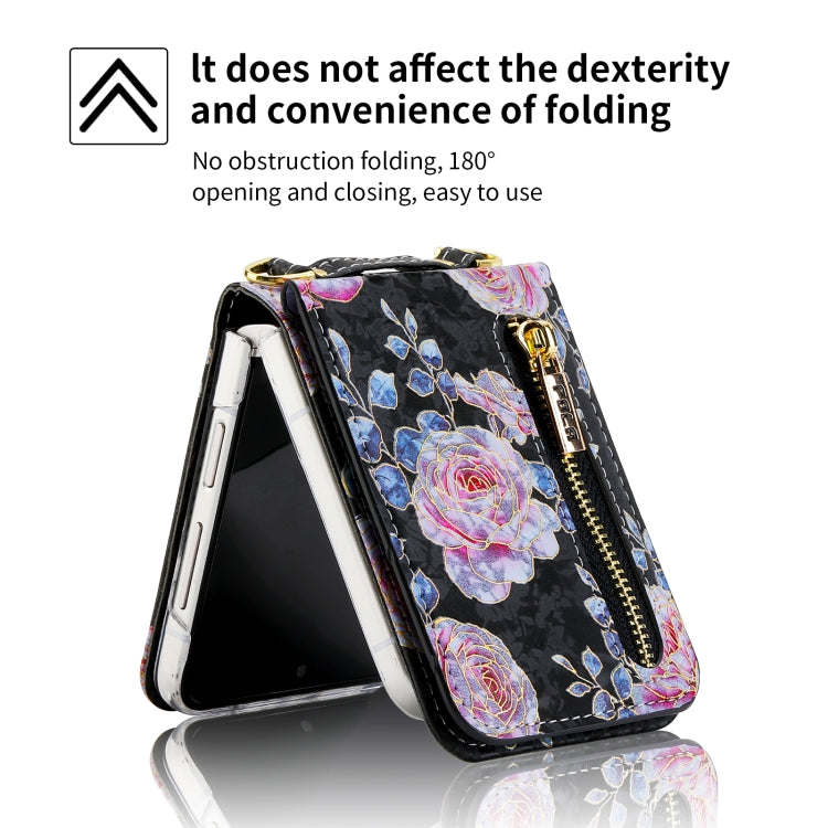 For Samsung Galaxy Z Flip5 POLA Rose Pattern Multi-Card Slots Zipper Wallet Phone Case(Black) - Galaxy Z Flip5 Cases by POLA | Online Shopping UK | buy2fix