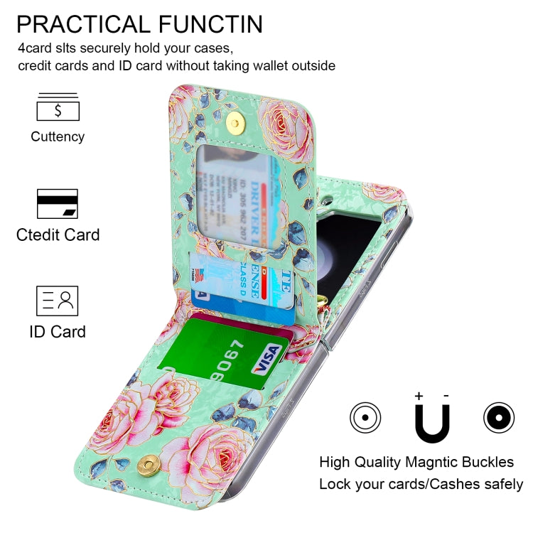 For Samsung Galaxy Z Flip5 POLA Rose Pattern Multi-Card Slots Zipper Wallet Phone Case(Cyan) - Galaxy Z Flip5 Cases by POLA | Online Shopping UK | buy2fix