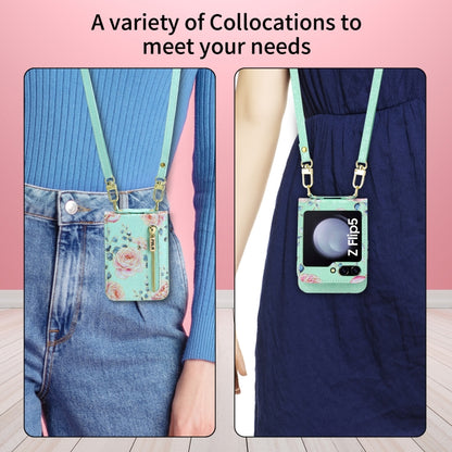 For Samsung Galaxy Z Flip5 POLA Rose Pattern Multi-Card Slots Zipper Wallet Phone Case(Cyan) - Galaxy Z Flip5 Cases by POLA | Online Shopping UK | buy2fix