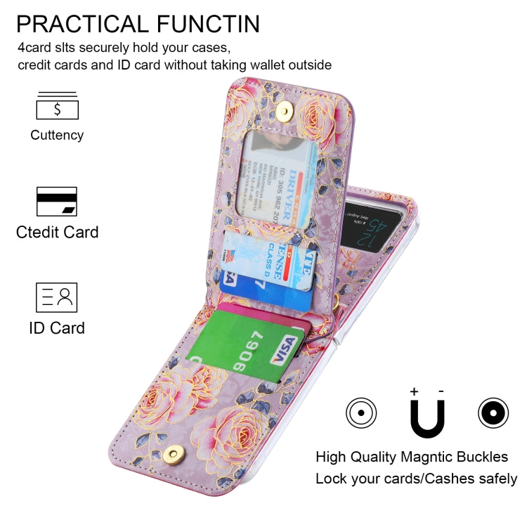 For Samsung Galaxy Z Flip4 POLA Rose Pattern Multi-Card Slots Zipper Wallet Phone Case(Purple) - Galaxy Z Flip4 5G Cases by POLA | Online Shopping UK | buy2fix