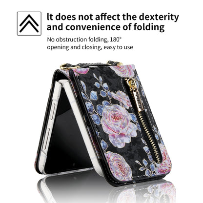 For Samsung Galaxy Z Flip4 POLA Rose Pattern Multi-Card Slots Zipper Wallet Phone Case(Black) - Galaxy Z Flip4 5G Cases by POLA | Online Shopping UK | buy2fix