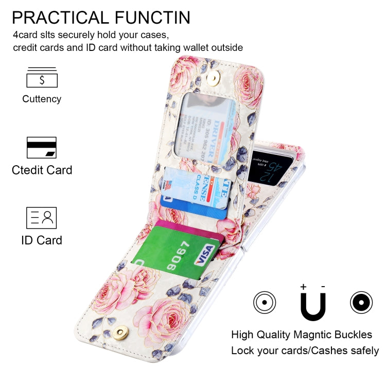 For Samsung Galaxy Z Flip3 5G POLA Rose Pattern Multi-Card Slots Zipper Wallet Phone Case(White) - Galaxy Phone Cases by POLA | Online Shopping UK | buy2fix