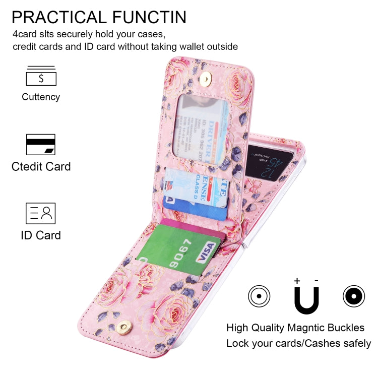 For Samsung Galaxy Z Flip3 5G POLA Rose Pattern Multi-Card Slots Zipper Wallet Phone Case(Pink) - Galaxy Phone Cases by POLA | Online Shopping UK | buy2fix