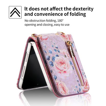 For Samsung Galaxy Z Flip3 5G POLA Rose Pattern Multi-Card Slots Zipper Wallet Phone Case(Purple) - Galaxy Phone Cases by POLA | Online Shopping UK | buy2fix