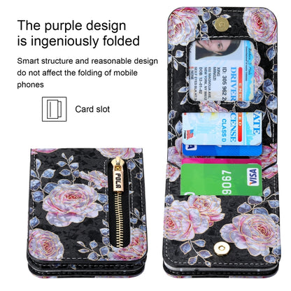 For Samsung Galaxy Z Flip3 5G POLA Rose Pattern Multi-Card Slots Zipper Wallet Phone Case(Black) - Galaxy Phone Cases by POLA | Online Shopping UK | buy2fix