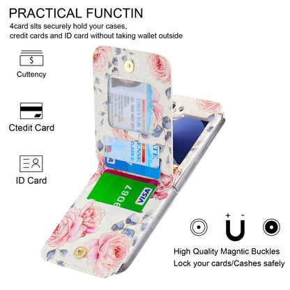 For Samsung Galaxy Z Flip6 / Flip7 FE POLA Rose Pattern Multi-Card Slots Zipper Wallet Phone Case(White) - Galaxy Z Flip6 5G Cases by POLA | Online Shopping UK | buy2fix