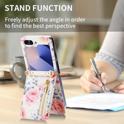 For Samsung Galaxy Z Flip6 / Flip7 FE POLA Rose Pattern Multi-Card Slots Zipper Wallet Phone Case(White) - Galaxy Z Flip6 5G Cases by POLA | Online Shopping UK | buy2fix