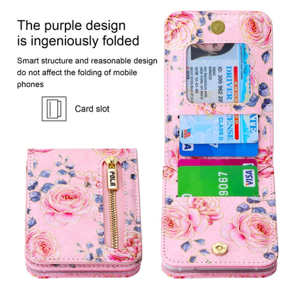 For Samsung Galaxy Z Flip6 / Flip7 FE POLA Rose Pattern Multi-Card Slots Zipper Wallet Phone Case(Pink) - Galaxy Z Flip6 5G Cases by POLA | Online Shopping UK | buy2fix