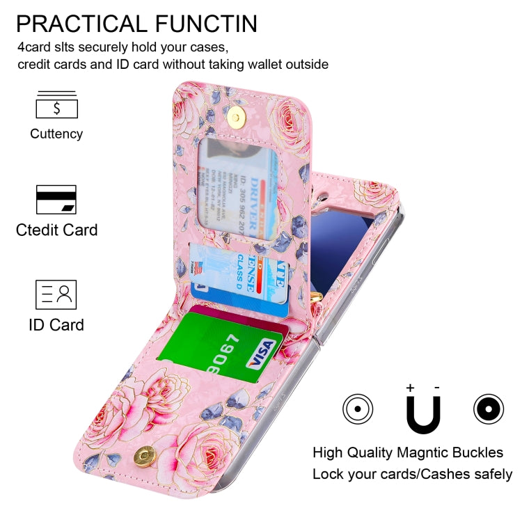 For Samsung Galaxy Z Flip6 / Flip7 FE POLA Rose Pattern Multi-Card Slots Zipper Wallet Phone Case(Pink) - Galaxy Z Flip6 5G Cases by POLA | Online Shopping UK | buy2fix