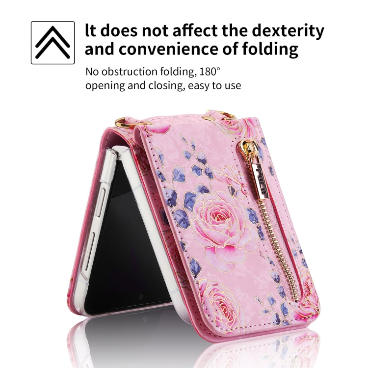 For Samsung Galaxy Z Flip6 / Flip7 FE POLA Rose Pattern Multi-Card Slots Zipper Wallet Phone Case(Pink) - Galaxy Z Flip6 5G Cases by POLA | Online Shopping UK | buy2fix