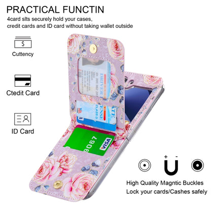 For Samsung Galaxy Z Flip6 / Flip7 FE POLA Rose Pattern Multi-Card Slots Zipper Wallet Phone Case(Purple) - Galaxy Z Flip6 5G Cases by POLA | Online Shopping UK | buy2fix