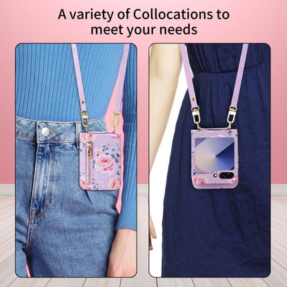 For Samsung Galaxy Z Flip6 / Flip7 FE POLA Rose Pattern Multi-Card Slots Zipper Wallet Phone Case(Purple) - Galaxy Z Flip6 5G Cases by POLA | Online Shopping UK | buy2fix