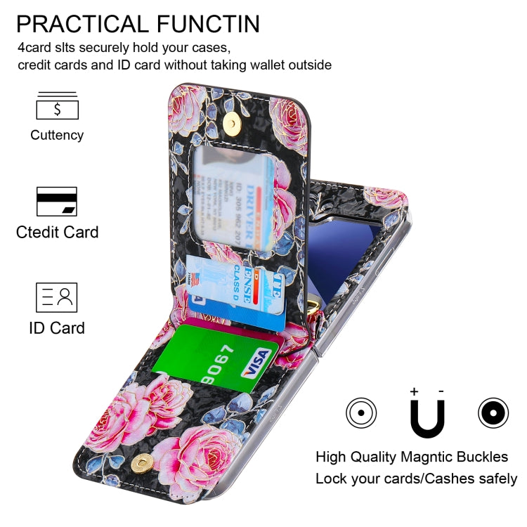 For Samsung Galaxy Z Flip6 / Flip7 FE POLA Rose Pattern Multi-Card Slots Zipper Wallet Phone Case(Black) - Galaxy Z Flip6 5G Cases by POLA | Online Shopping UK | buy2fix
