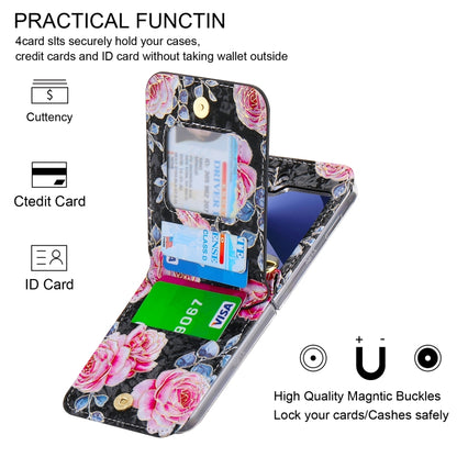For Samsung Galaxy Z Flip6 / Flip7 FE POLA Rose Pattern Multi-Card Slots Zipper Wallet Phone Case(Black) - Galaxy Z Flip6 5G Cases by POLA | Online Shopping UK | buy2fix