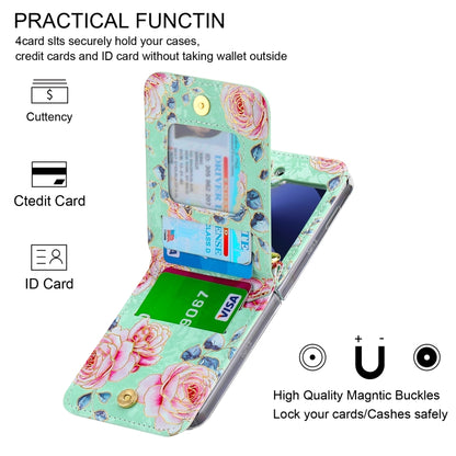 For Samsung Galaxy Z Flip6 / Flip7 FE POLA Rose Pattern Multi-Card Slots Zipper Wallet Phone Case(Cyan) - Galaxy Z Flip6 5G Cases by POLA | Online Shopping UK | buy2fix