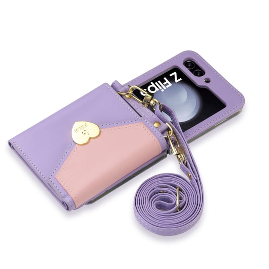 For Samsung Galaxy Z Flip5 POLA Color Block Love Buckle Multi-Card Slots Wallet Phone Case(Purple) - Galaxy Z Flip5 Cases by POLA | Online Shopping UK | buy2fix