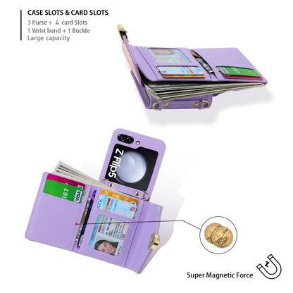 For Samsung Galaxy Z Flip5 POLA Color Block Love Buckle Multi-Card Slots Wallet Phone Case(Purple) - Galaxy Z Flip5 Cases by POLA | Online Shopping UK | buy2fix