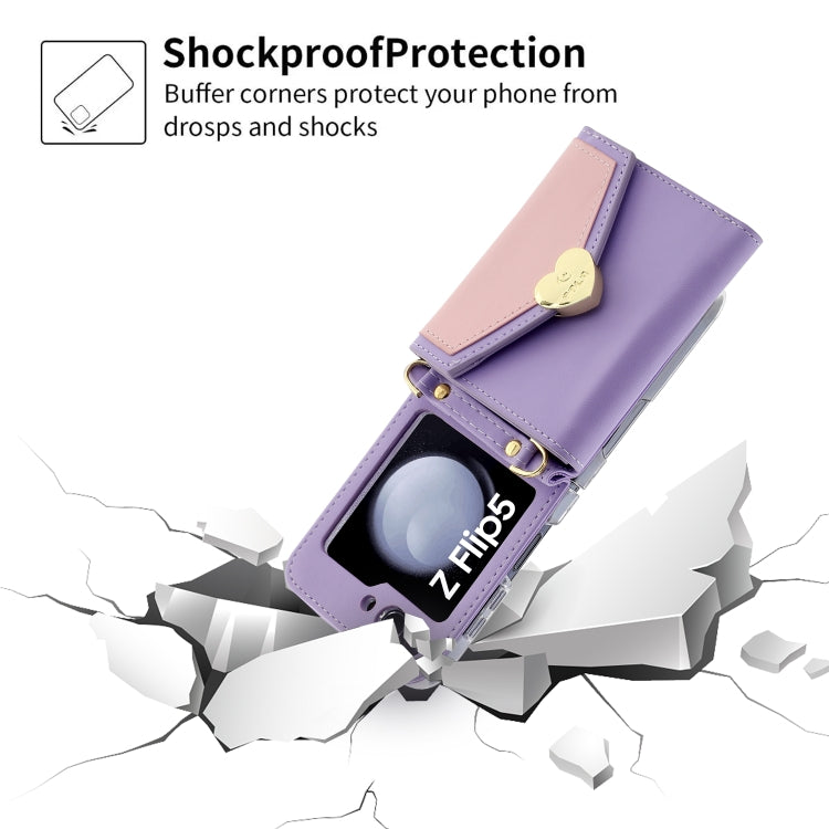 For Samsung Galaxy Z Flip5 POLA Color Block Love Buckle Multi-Card Slots Wallet Phone Case(Purple) - Galaxy Z Flip5 Cases by POLA | Online Shopping UK | buy2fix