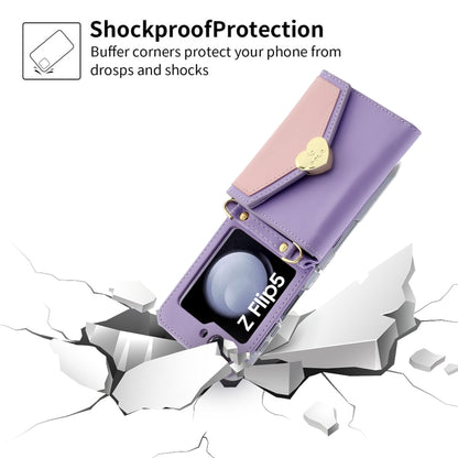 For Samsung Galaxy Z Flip5 POLA Color Block Love Buckle Multi-Card Slots Wallet Phone Case(Purple) - Galaxy Z Flip5 Cases by POLA | Online Shopping UK | buy2fix